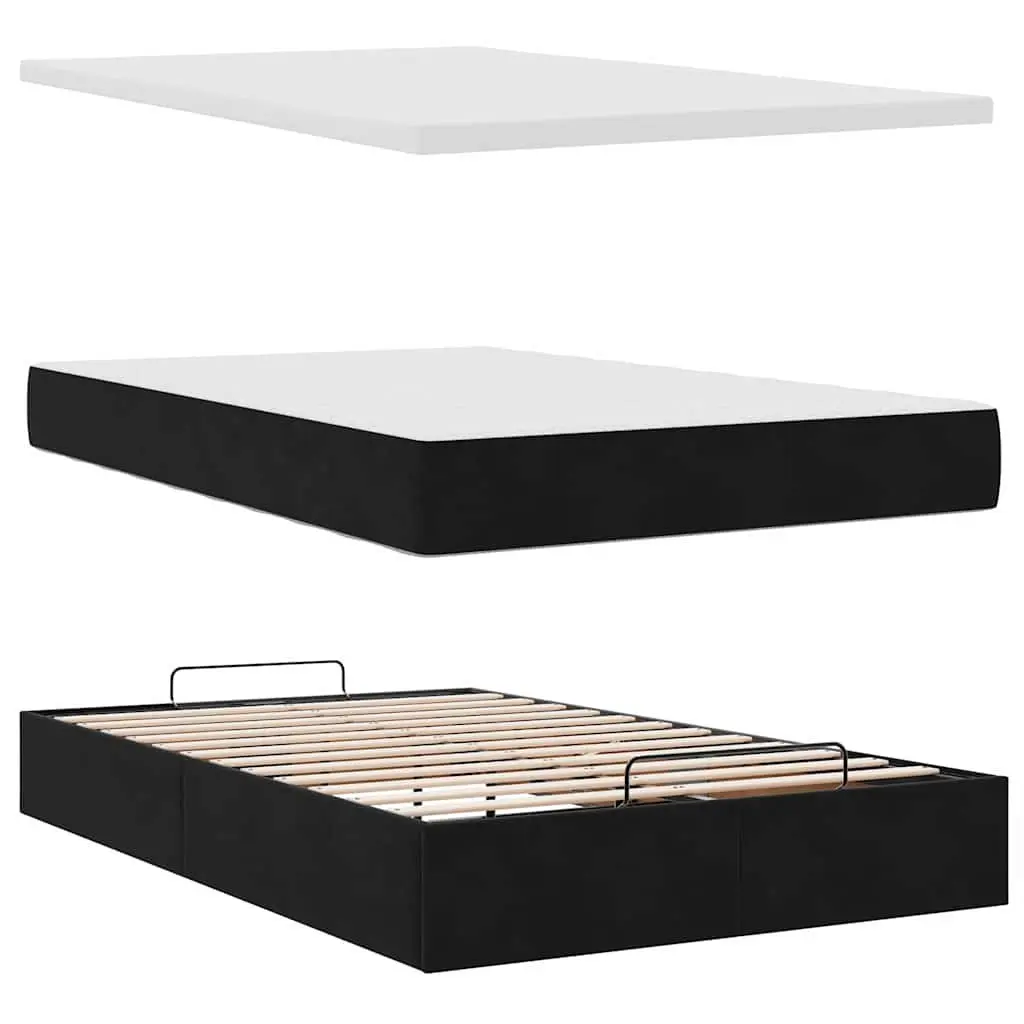 Ottoman Bed Pocket Spring Mattress LED Lights King Single Black Velvet