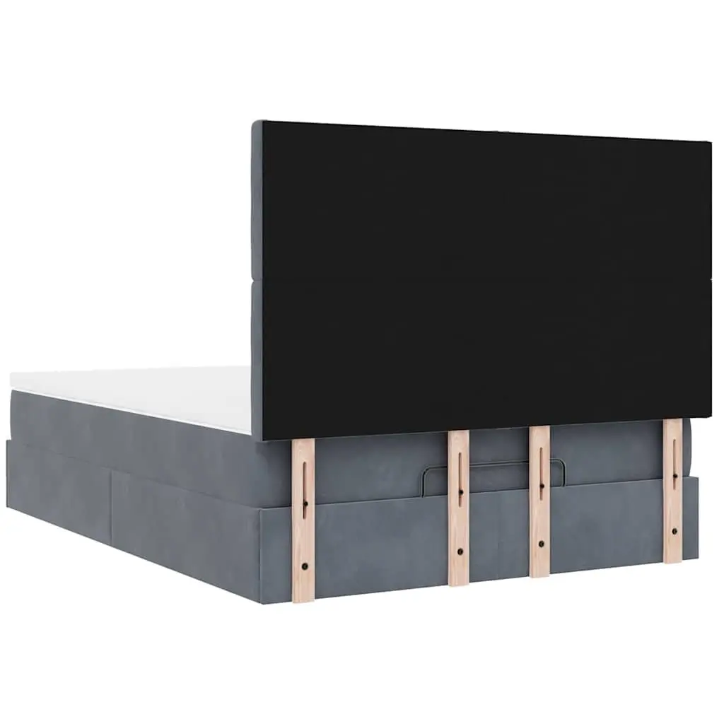 Ottoman Bed Velvet Grey Double with Pocket Spring Mattress and LED Lights