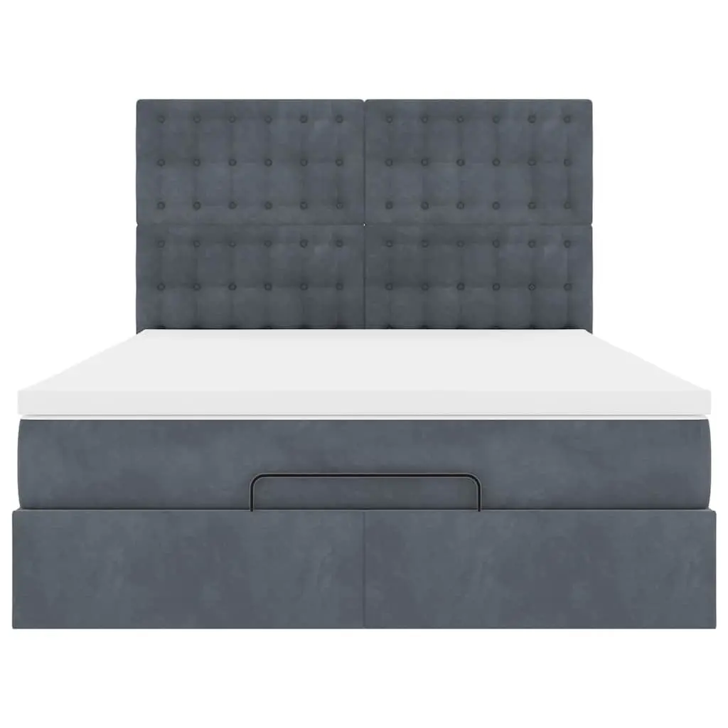 Ottoman Bed Queen with Pocket Spring Mattress Topper Hydraulic Lift Storage LED Lights Grey Velvet