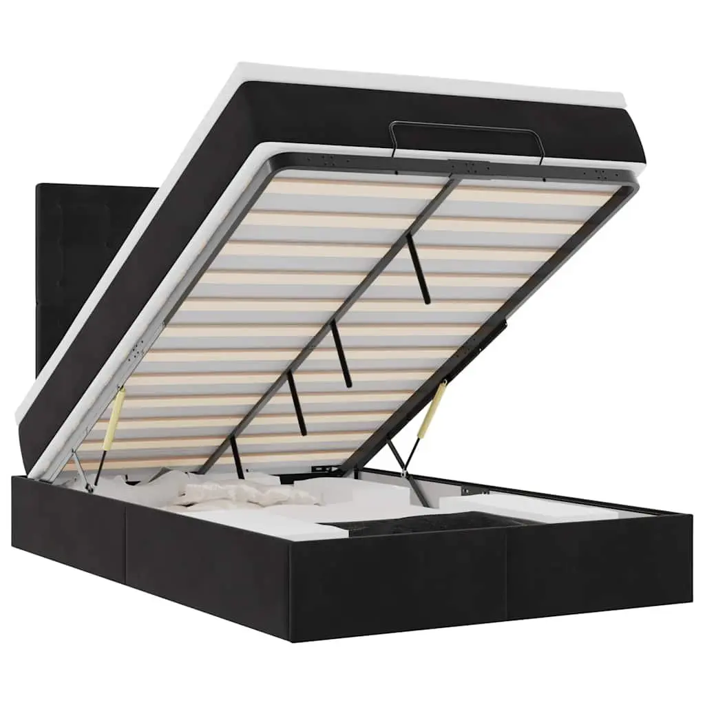Ottoman Bed with Pocket Spring Mattress and LED Lights King Single Black Velvet