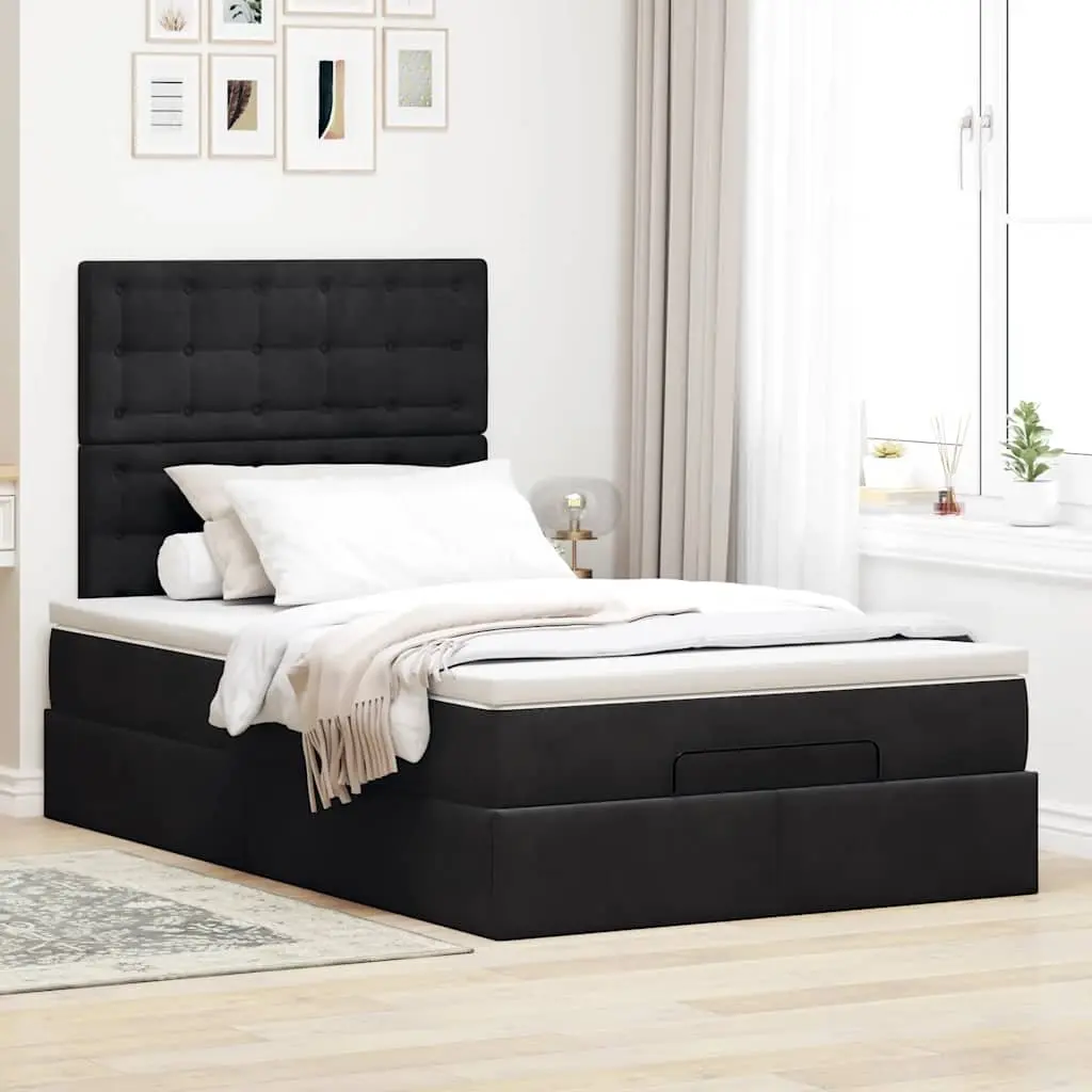 Ottoman Bed with Pocket Spring Mattress and LED Lights King Single Black Velvet