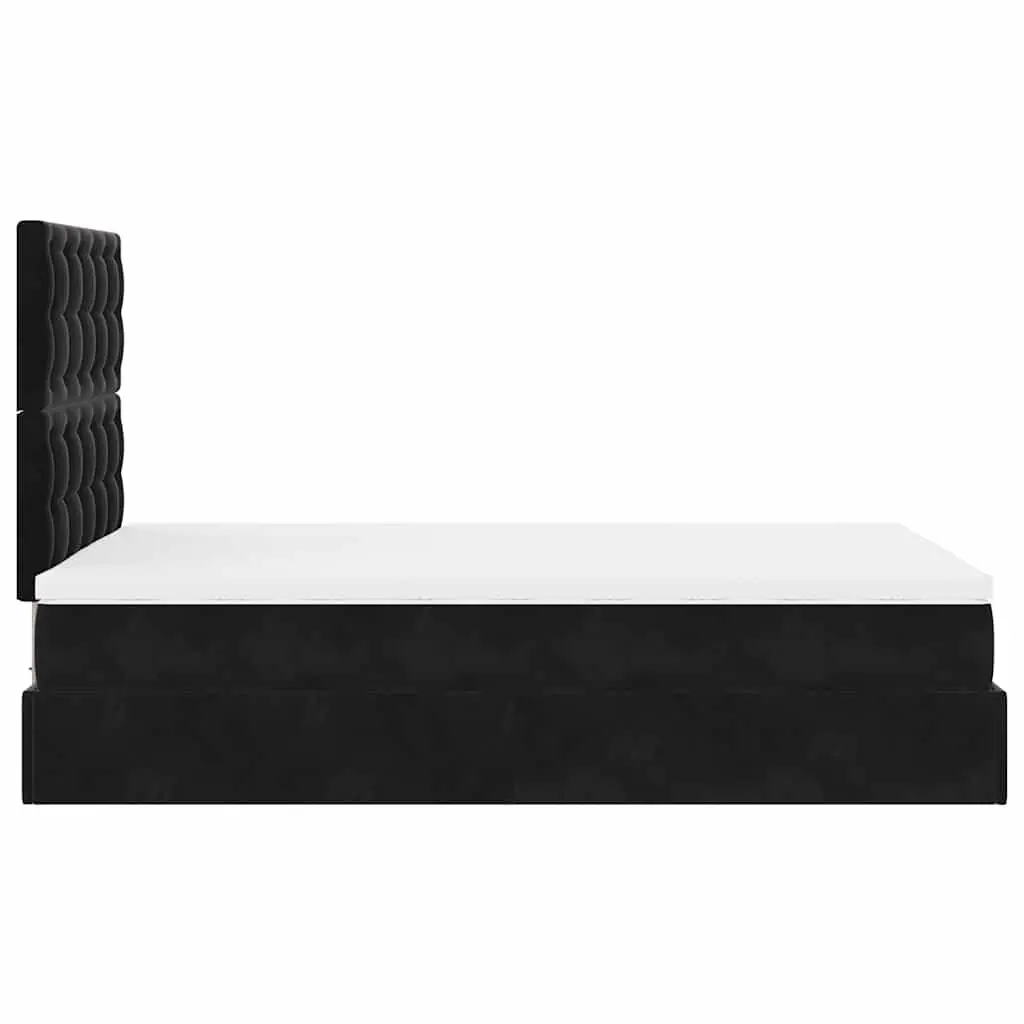 Ottoman Bed with Pocket Spring Mattress and LED Lights King Single Black Velvet