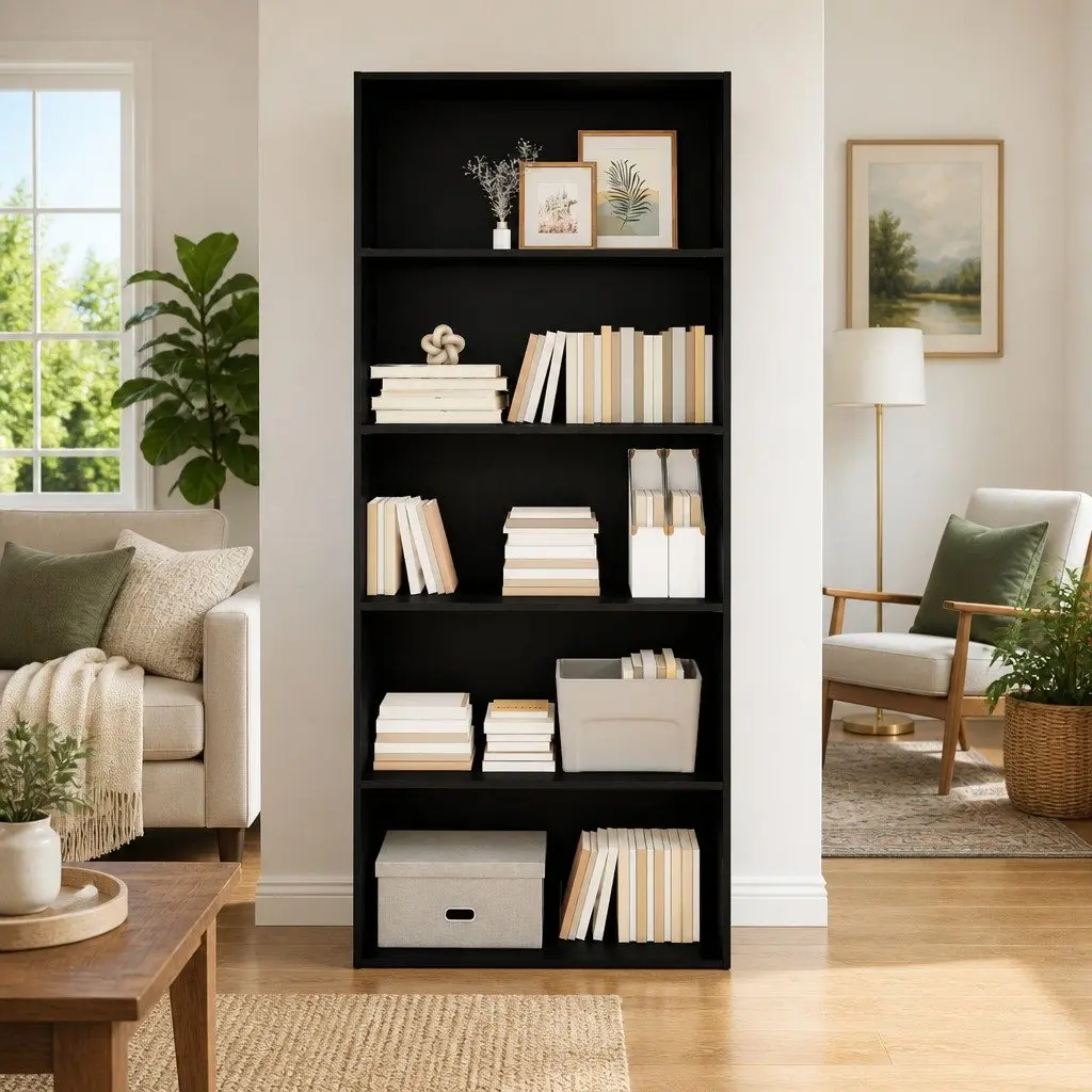 Book Cabinet Black 80x30x189cm Bookcase Storage Shelf Room Divider 5