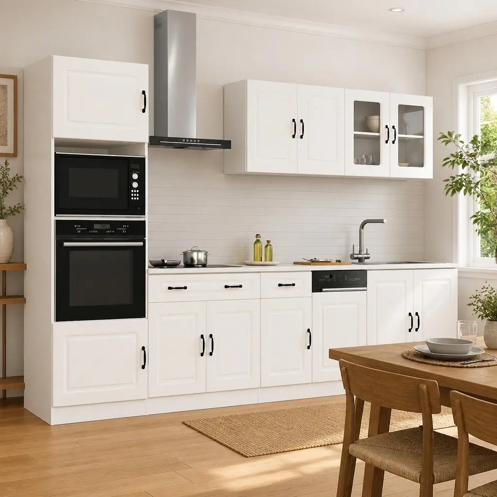 7 Piece Engineered Wood Kitchen Cabinet Set White Adjustable Feet Storage