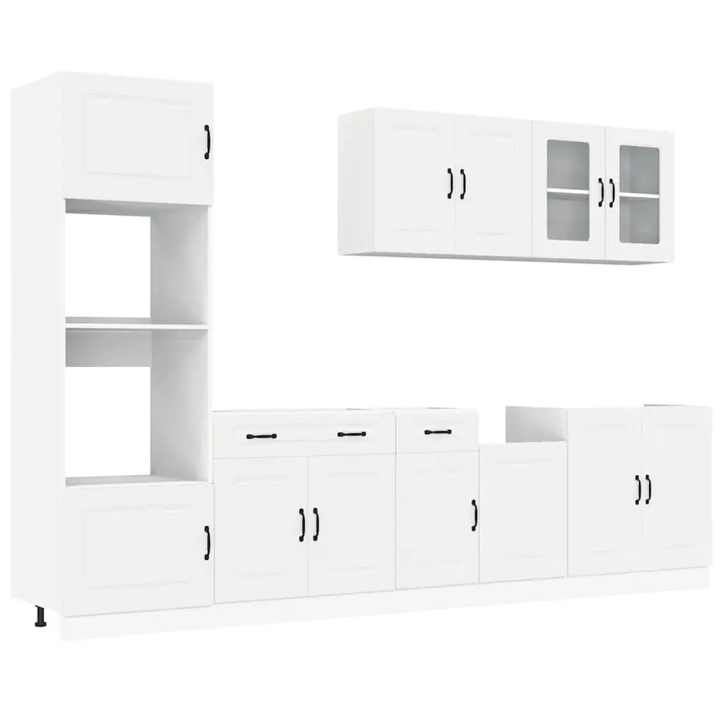 7 Piece Engineered Wood Kitchen Cabinet Set White Adjustable Feet Storage