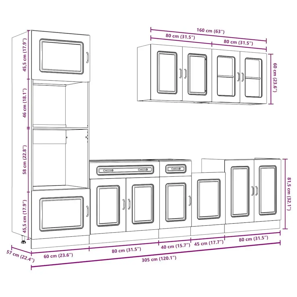 7 Piece Engineered Wood Kitchen Cabinet Set White Adjustable Feet Storage