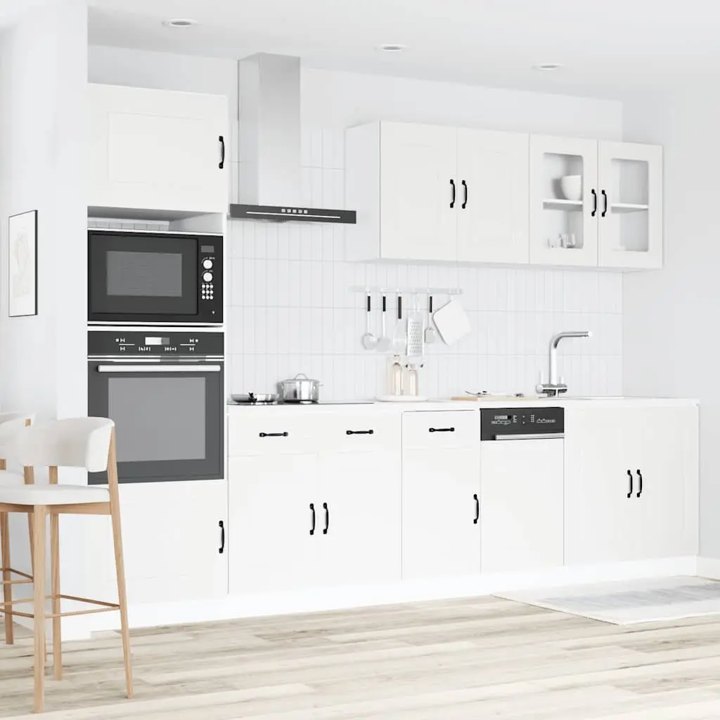 7 Piece Engineered Wood Kitchen Cabinet Set White Adjustable Feet Storage