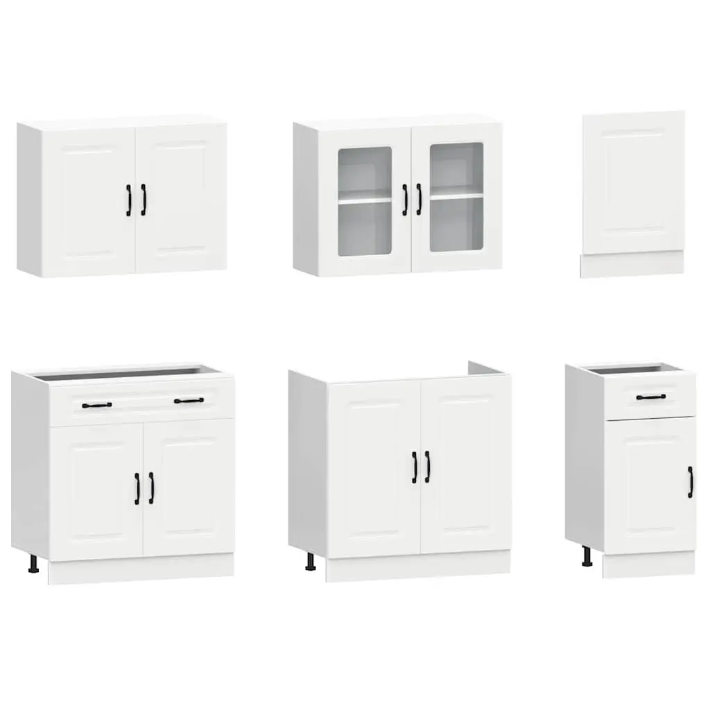 7 Piece Engineered Wood Kitchen Cabinet Set White Adjustable Feet Storage