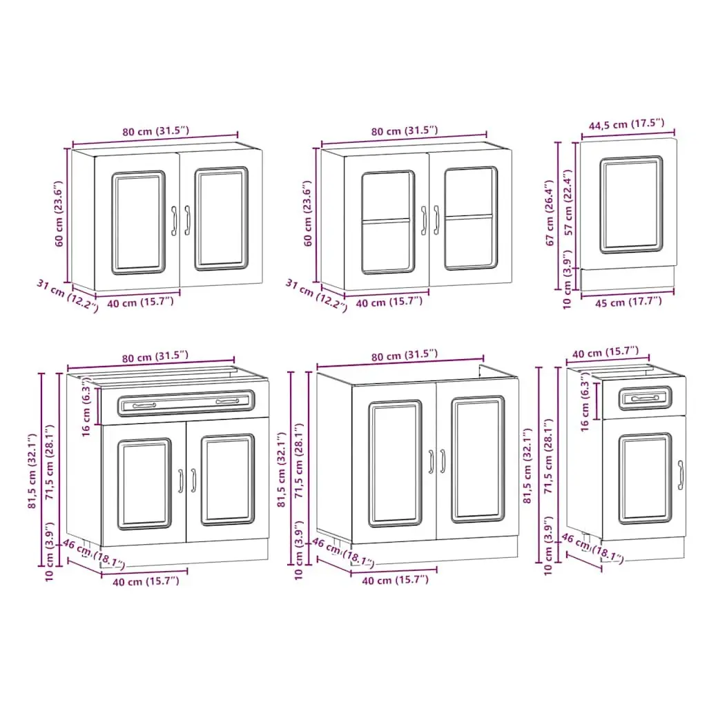 7 Piece Engineered Wood Kitchen Cabinet Set White Adjustable Feet Storage