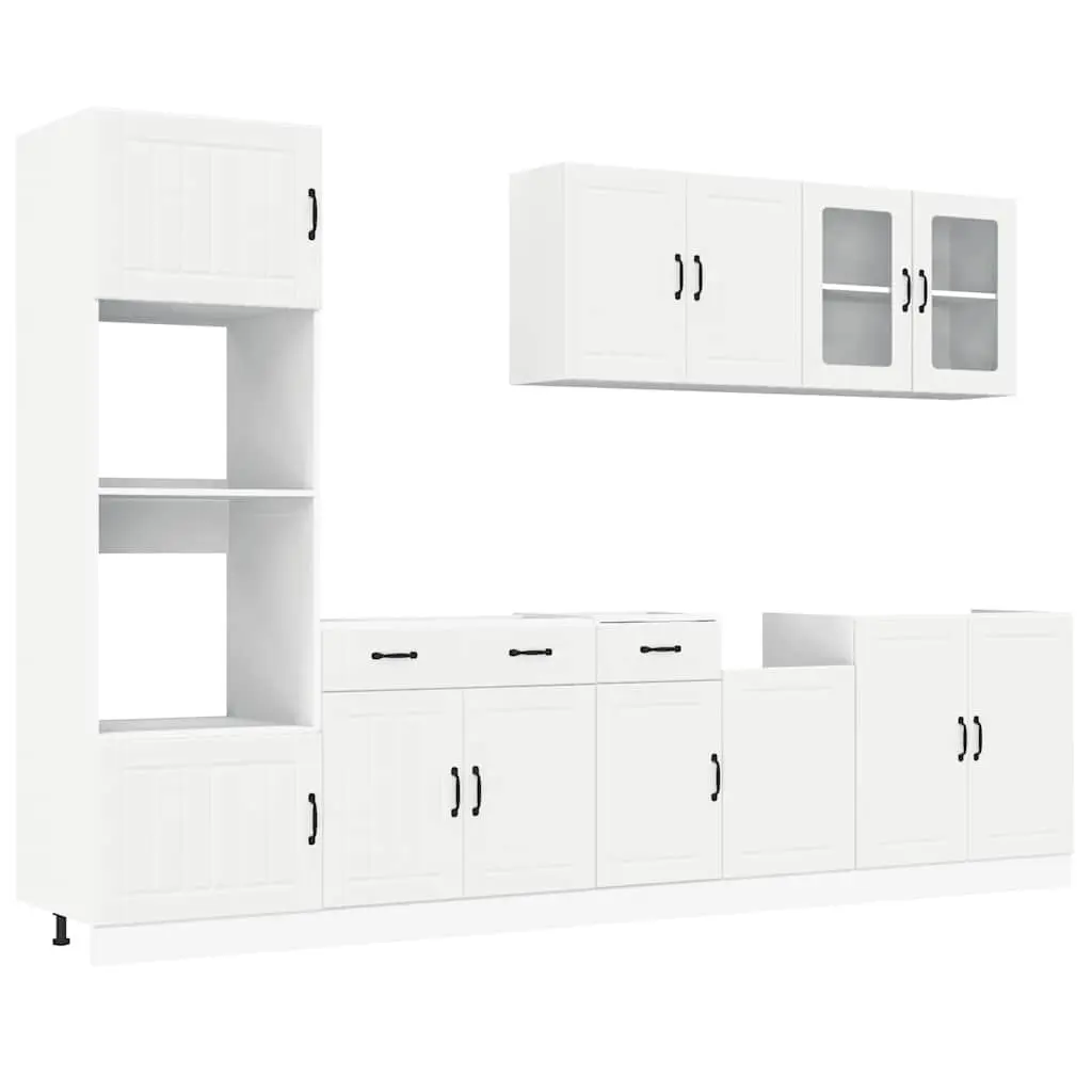 7 Piece Kitchen Cabinet Set White Engineered Wood Adjustable Storage