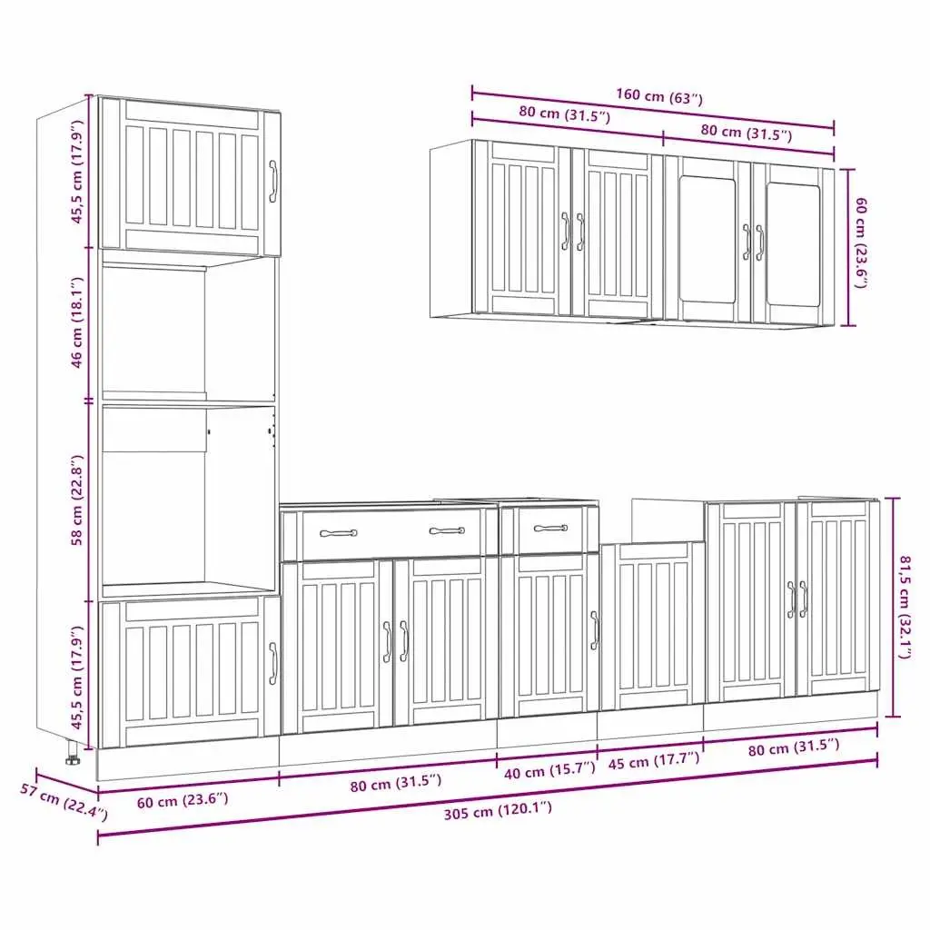 7 Piece Kitchen Cabinet Set White Engineered Wood Adjustable Storage