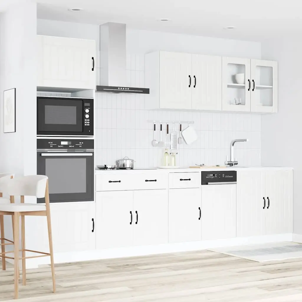 7 Piece Kitchen Cabinet Set White Engineered Wood Adjustable Storage