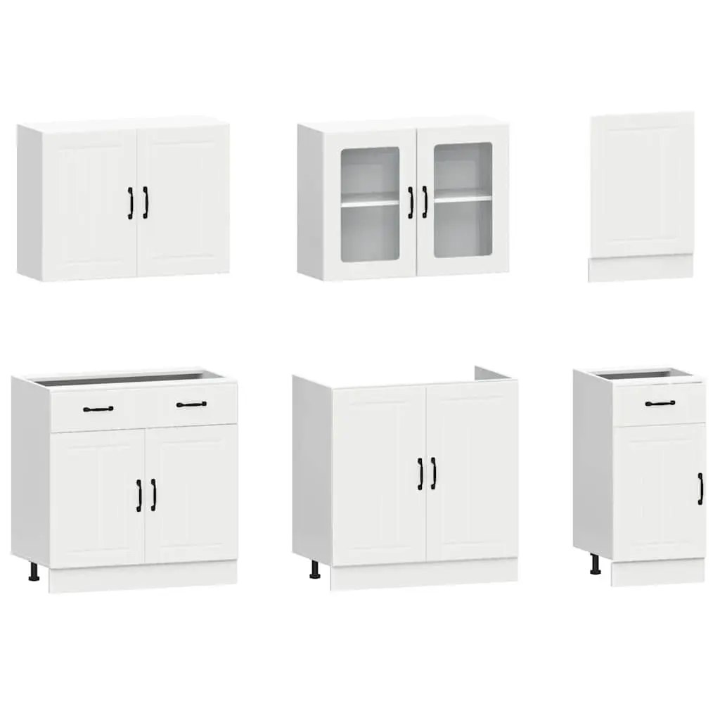 7 Piece Kitchen Cabinet Set White Engineered Wood Adjustable Storage