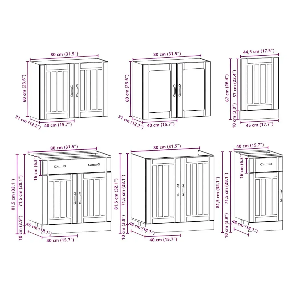 7 Piece Kitchen Cabinet Set White Engineered Wood Adjustable Storage