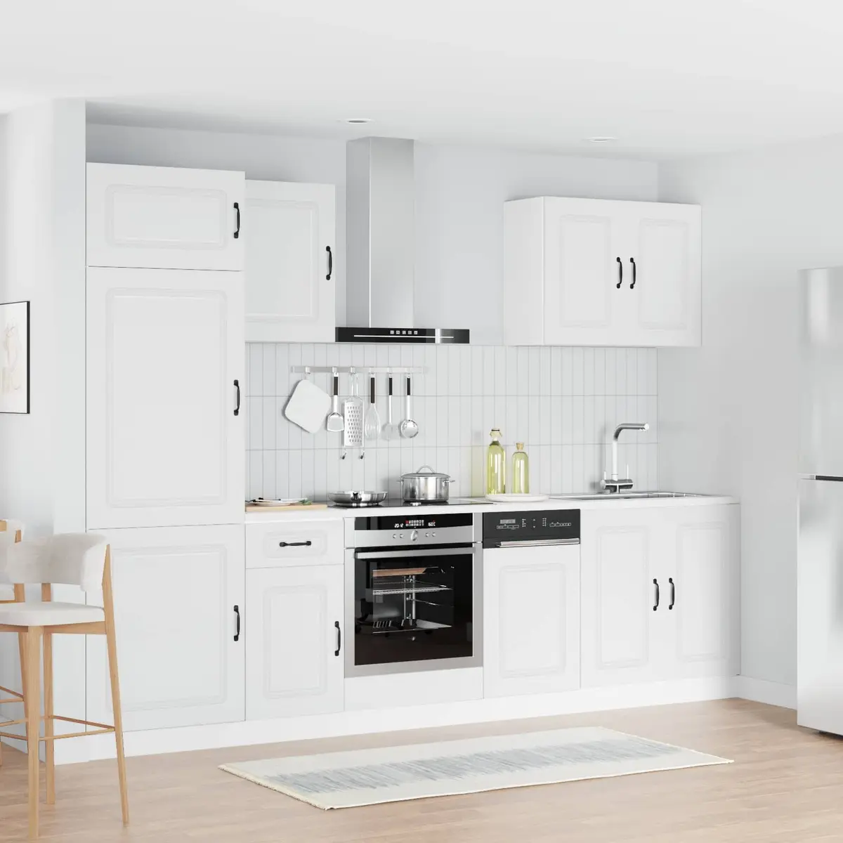 7 Piece Kitchen Cabinet Set White Engineered Wood Storage Furniture