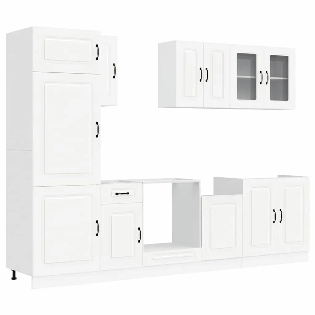 White Engineered Wood Kitchen Cabinet Set 8 Piece Storage Furniture