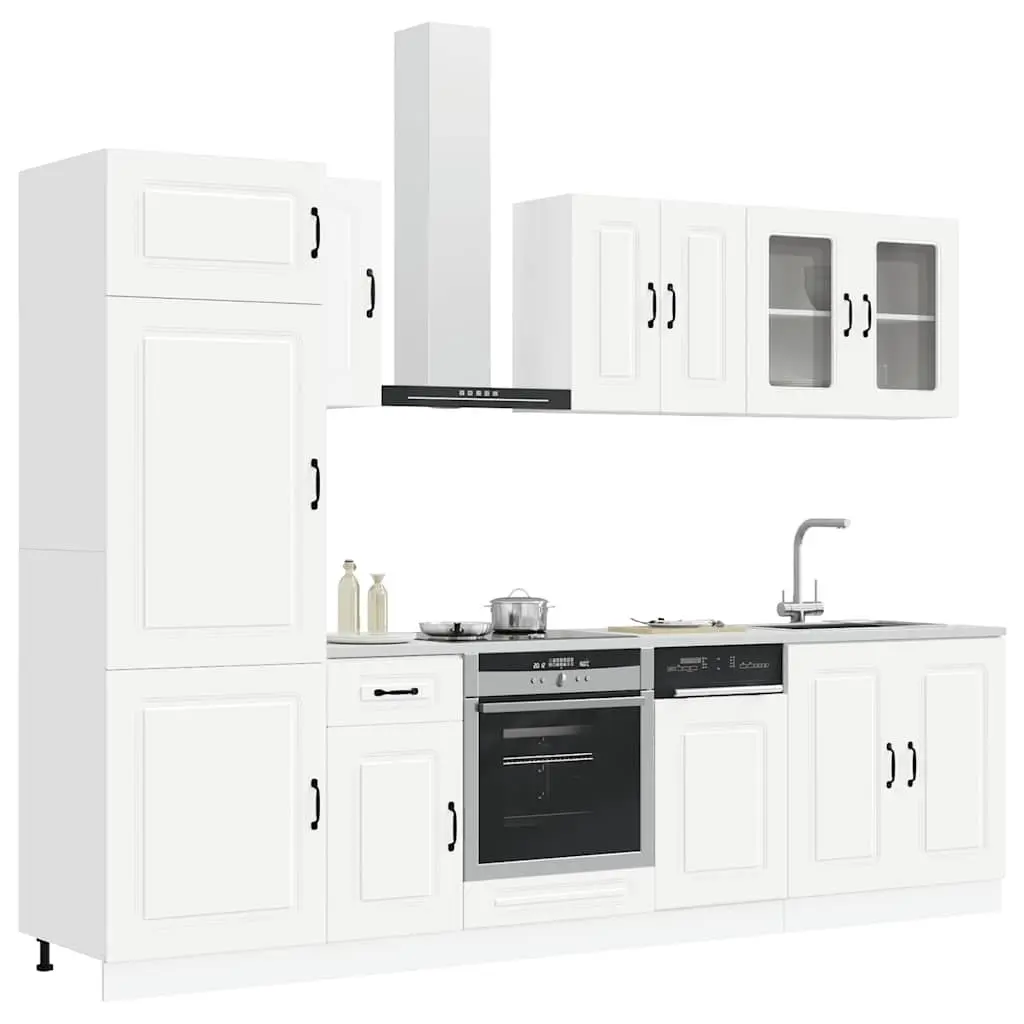 White Engineered Wood Kitchen Cabinet Set 8 Piece Storage Furniture