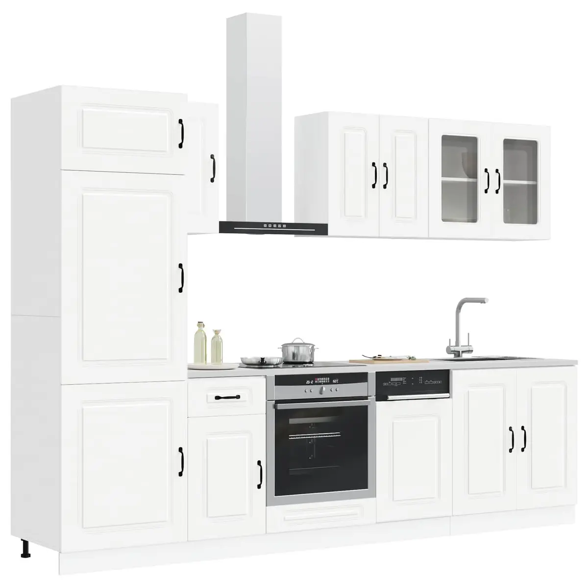 White Engineered Wood Kitchen Cabinet Set 8 Piece Storage Furniture