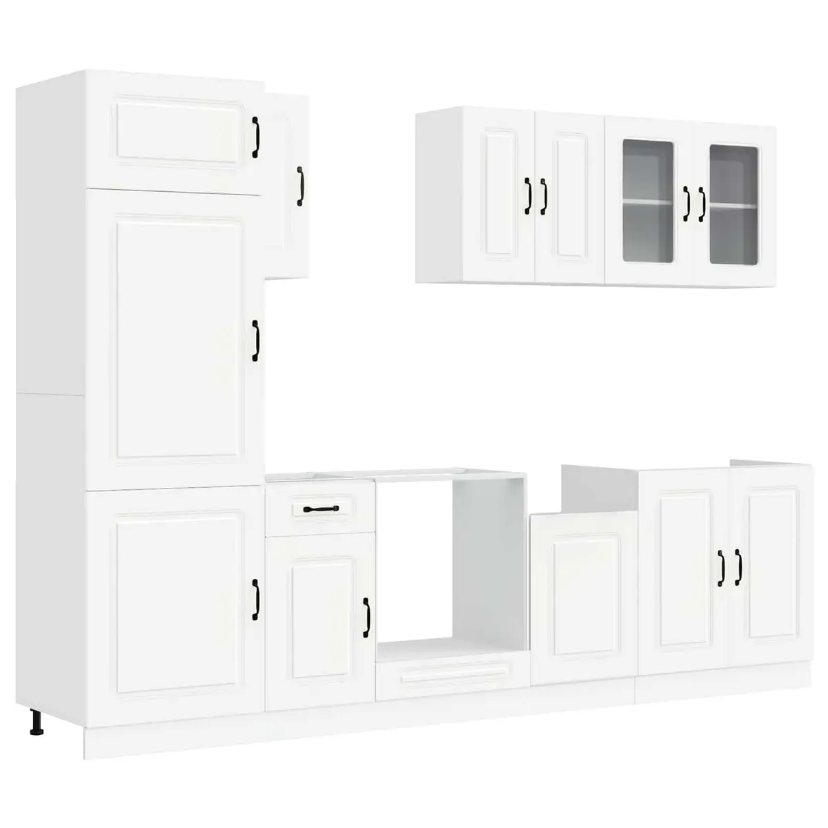 White Engineered Wood Kitchen Cabinet Set 8 Piece Storage Furniture