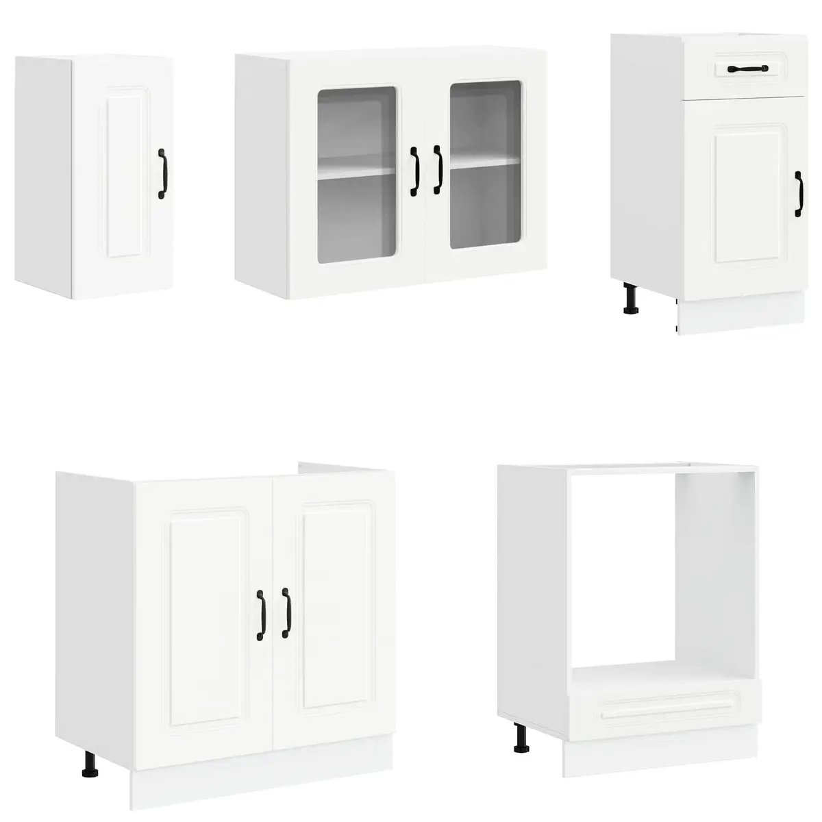 White Engineered Wood Kitchen Cabinet Set 8 Piece Storage Furniture