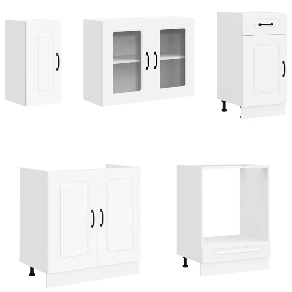 White Engineered Wood Kitchen Cabinet Set 8 Piece Storage Furniture