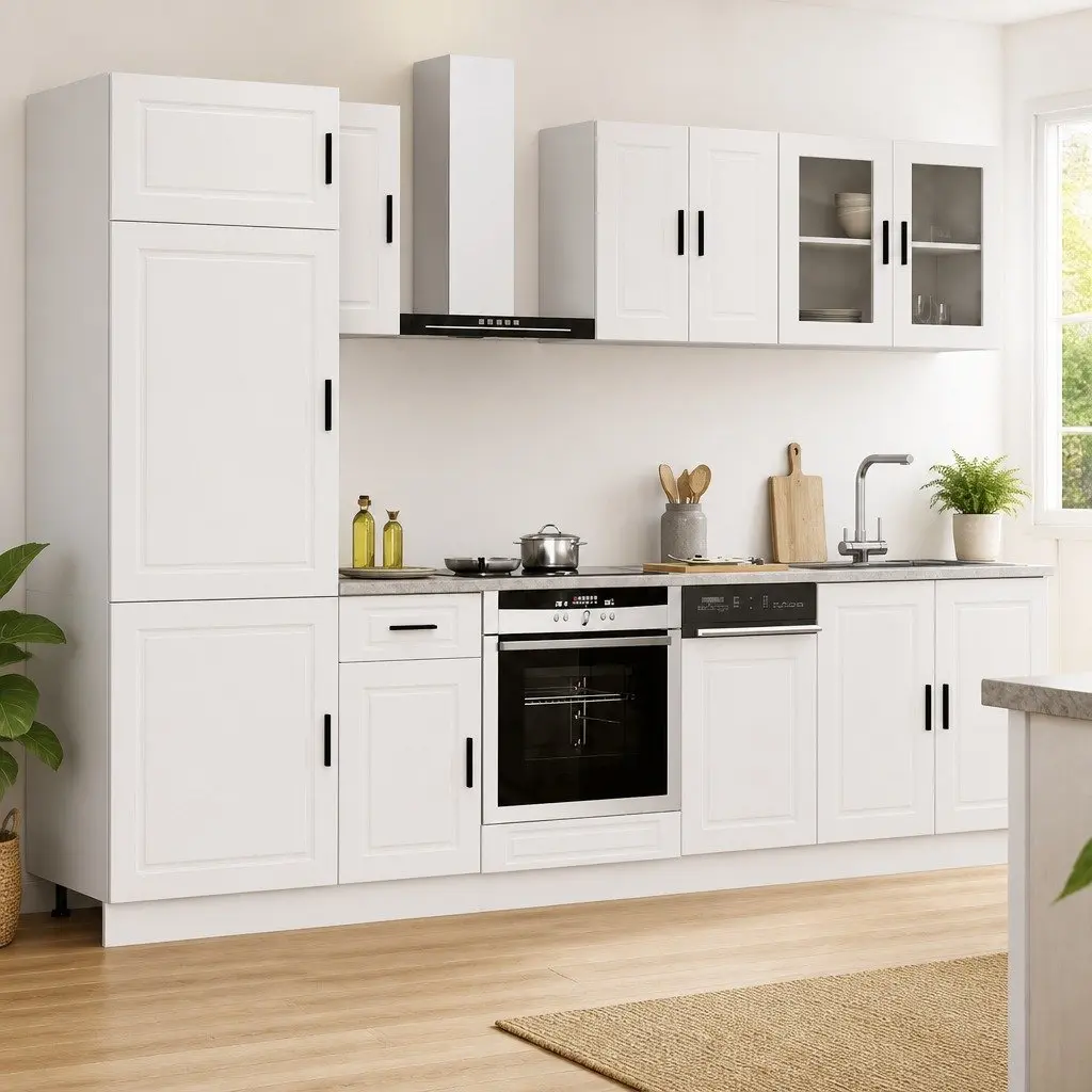 8 Piece Engineered Wood Kitchen Storage Cabinet Set Adjustable White