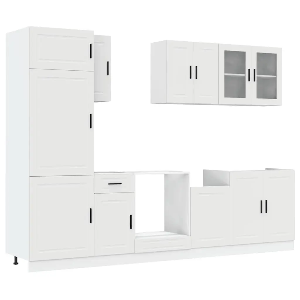 8 Piece Engineered Wood Kitchen Storage Cabinet Set Adjustable White