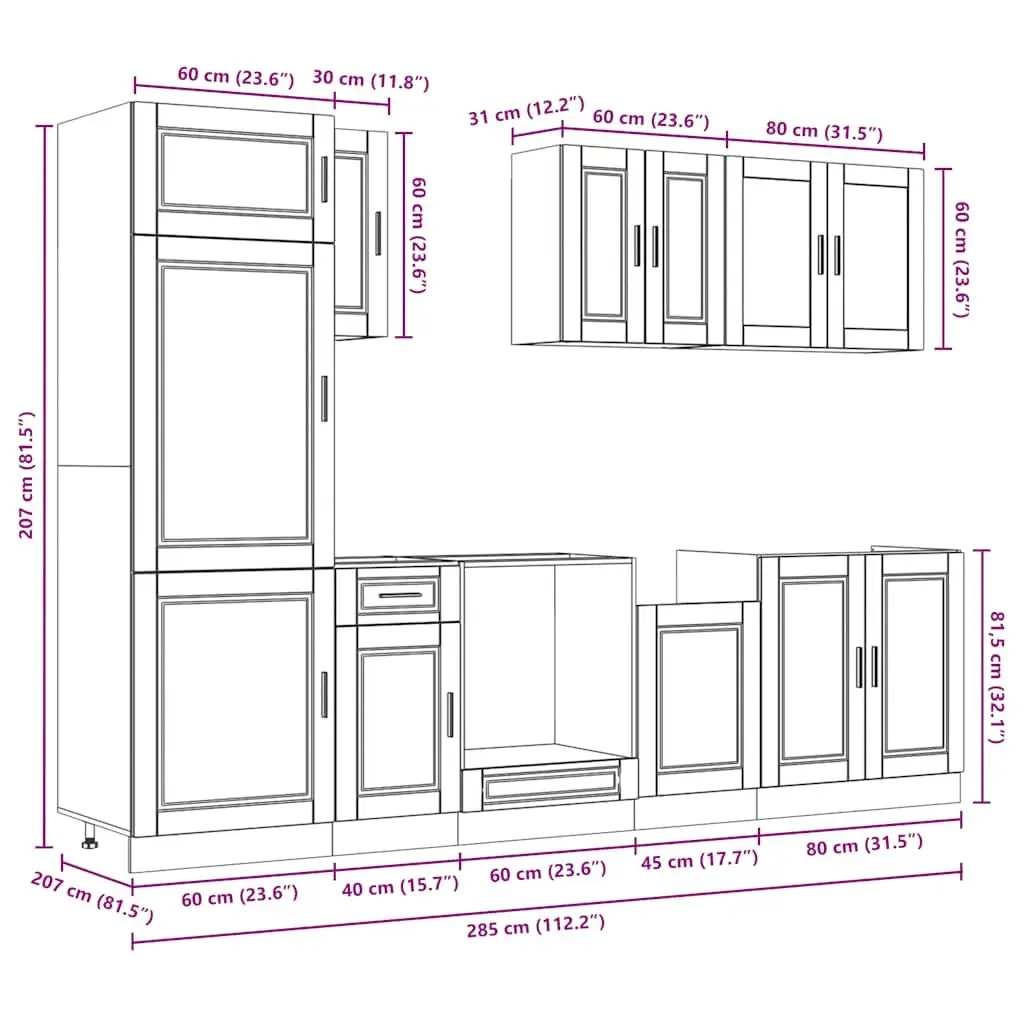 8 Piece Engineered Wood Kitchen Storage Cabinet Set Adjustable White
