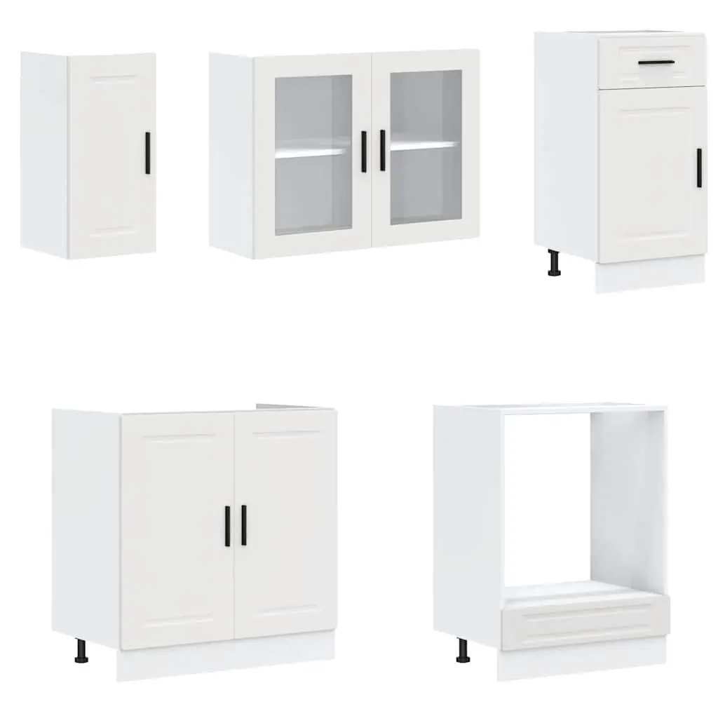 8 Piece Engineered Wood Kitchen Storage Cabinet Set Adjustable White