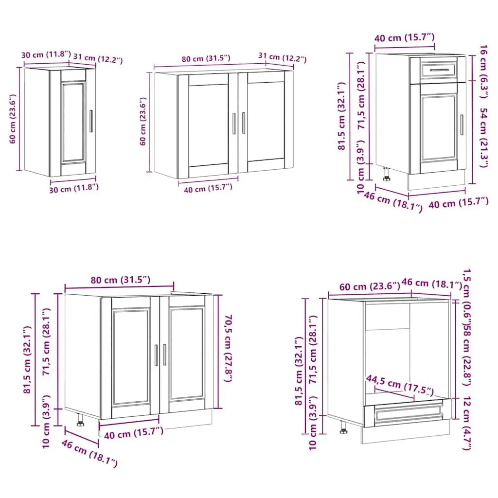 8 Piece Engineered Wood Kitchen Storage Cabinet Set Adjustable White