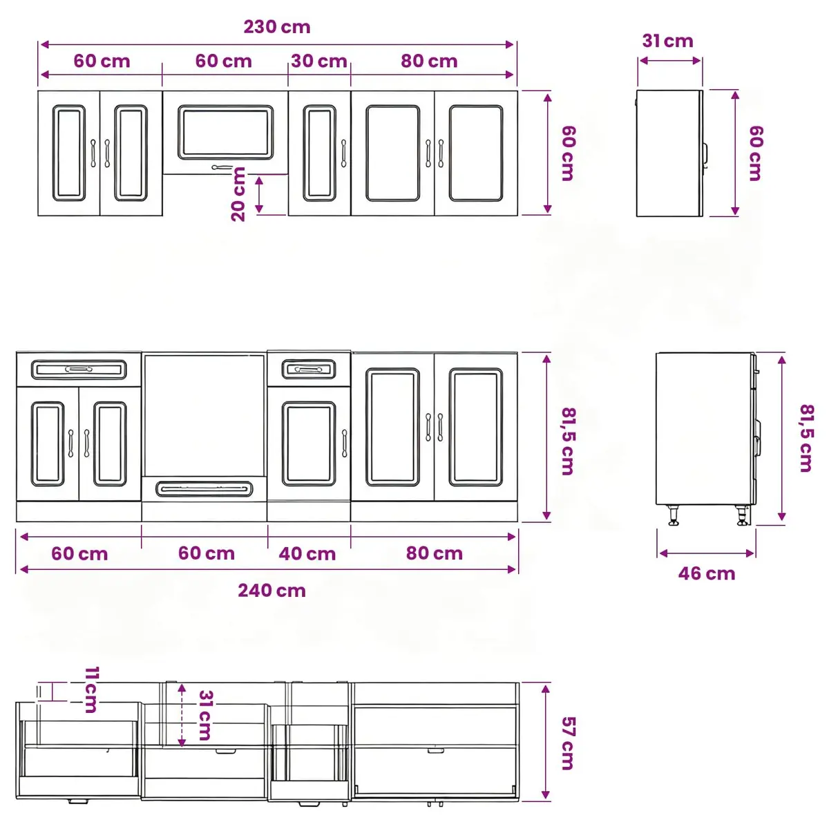 8 Piece Kitchen Cabinet Set White Storage Engineered Wood Furniture Cupboards