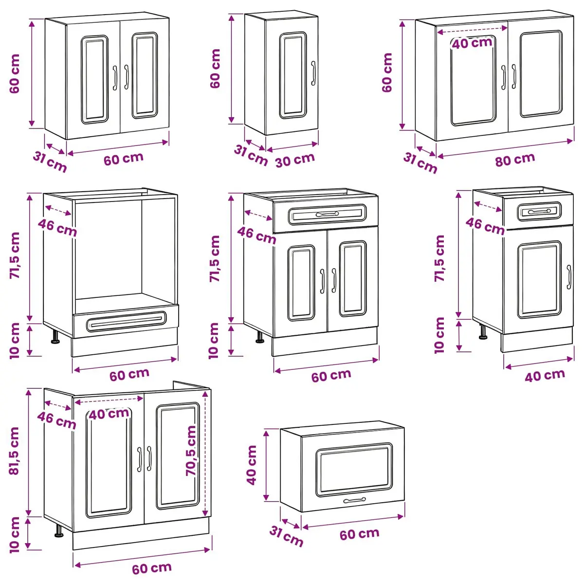 8 Piece Kitchen Cabinet Set White Storage Engineered Wood Furniture Cupboards