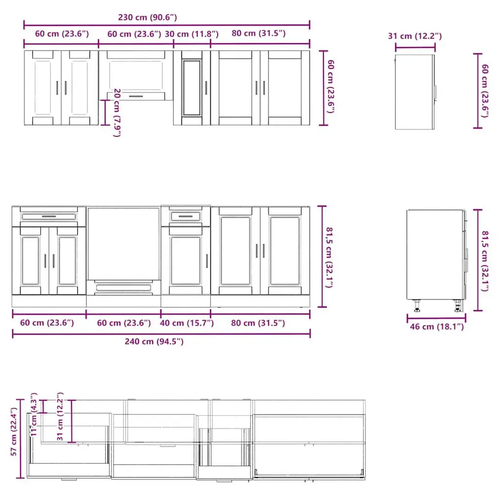 8-Piece Kitchen Cabinet Set in White