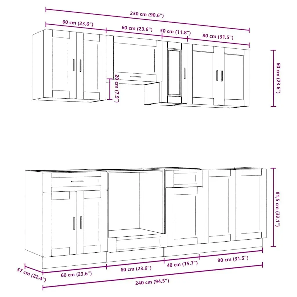 8-Piece Kitchen Cabinet Set in White