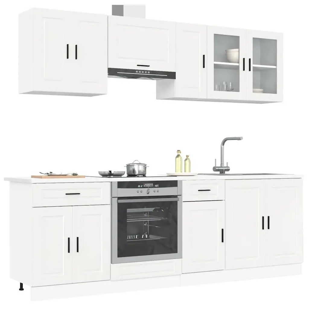 8 Piece High Gloss White Kitchen Cabinet Set Engineered Wood Storage Units