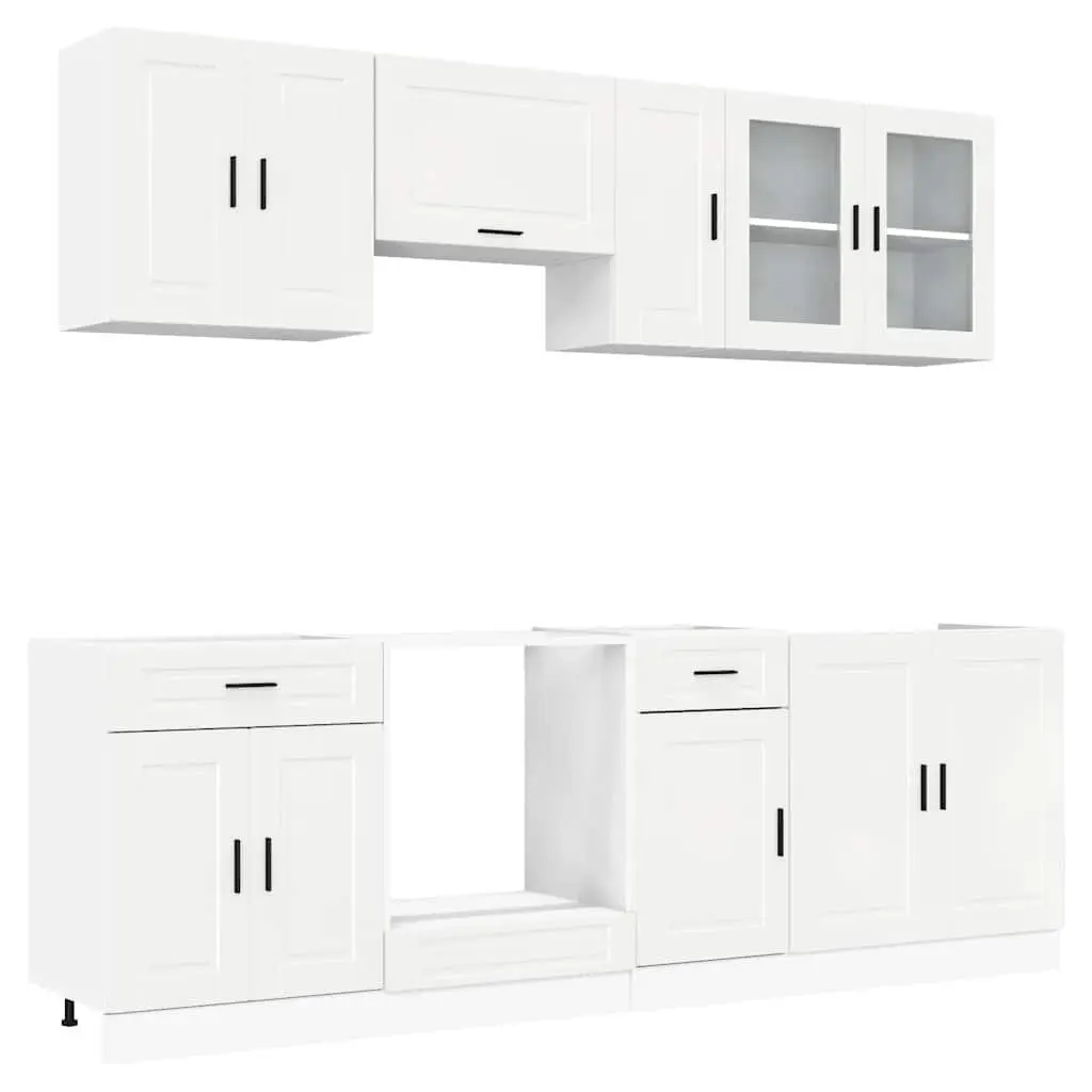 8 Piece High Gloss White Kitchen Cabinet Set Engineered Wood Storage Units
