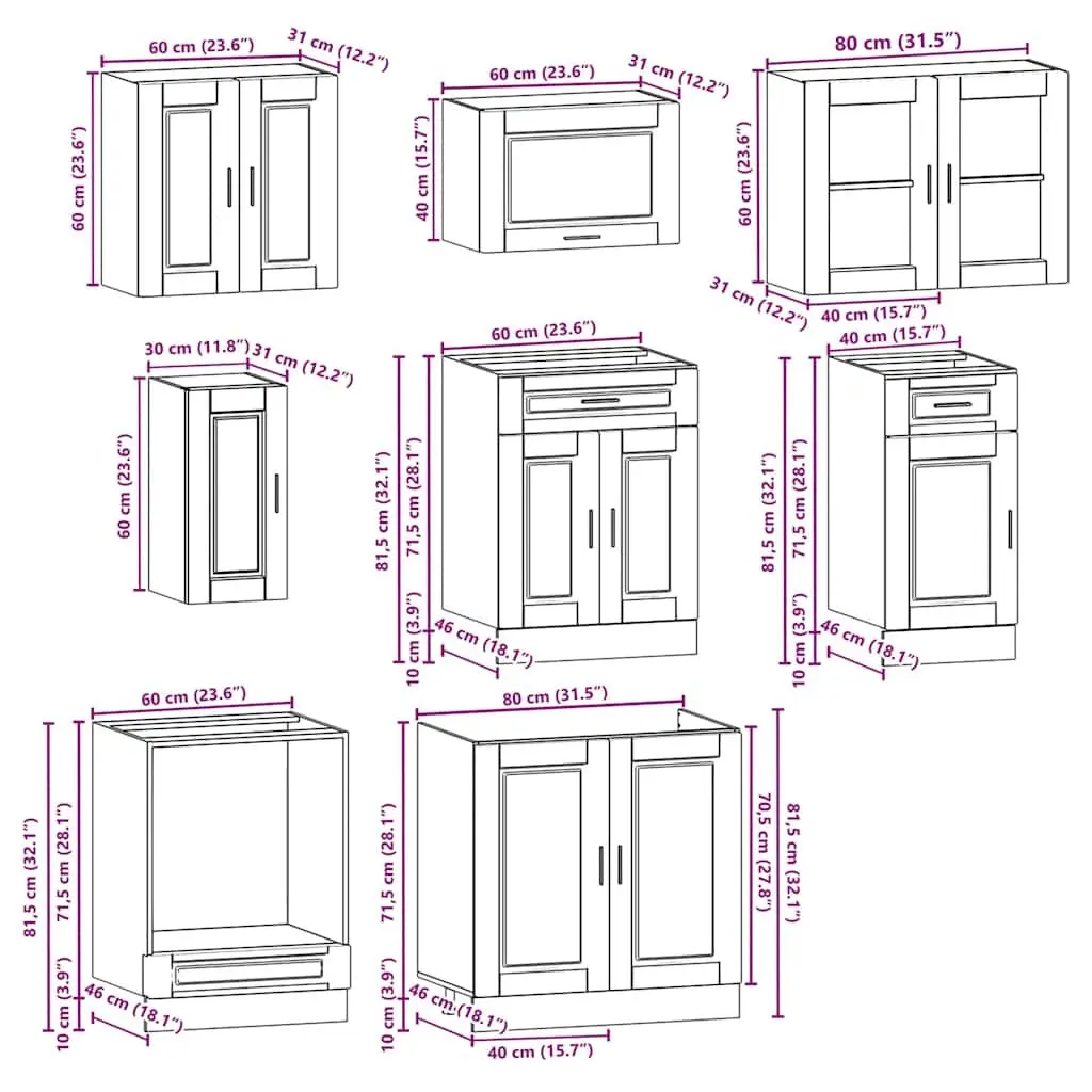 8 Piece High Gloss White Kitchen Cabinet Set Engineered Wood Storage Units