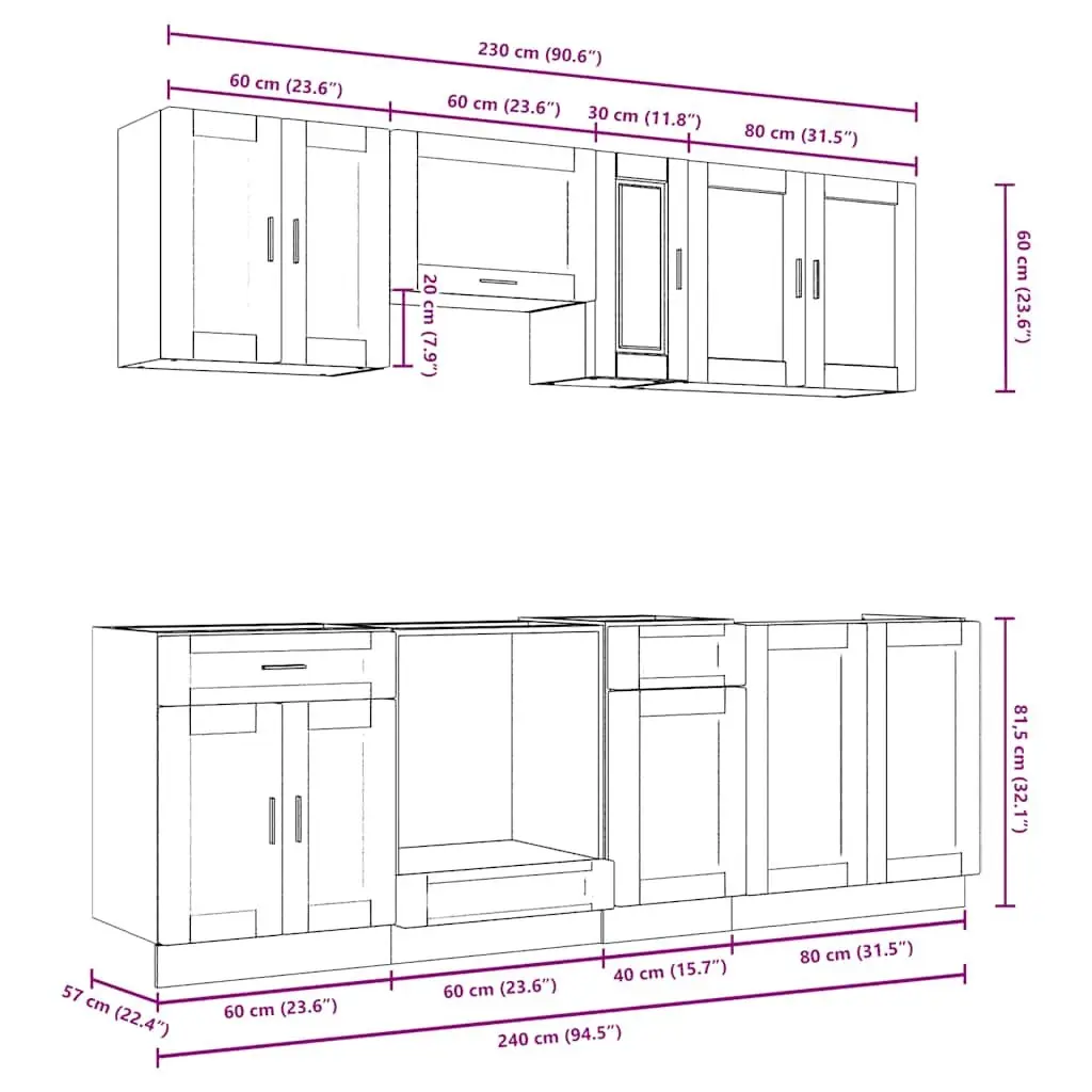 8 Piece High Gloss White Kitchen Cabinet Set Engineered Wood Storage Units