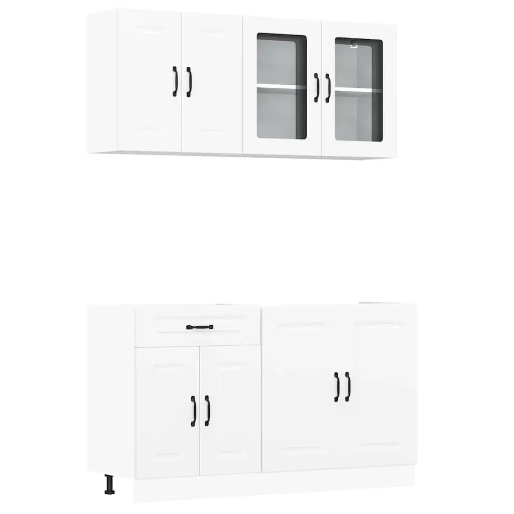 Kitchen Cabinet Set 4 Piece White Engineered Wood Storage Cupboards