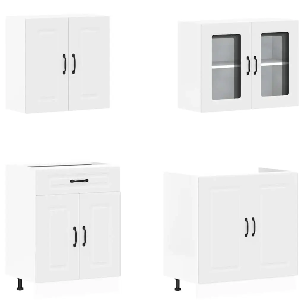 Kitchen Cabinet Set 4 Piece White Engineered Wood Storage Cupboards