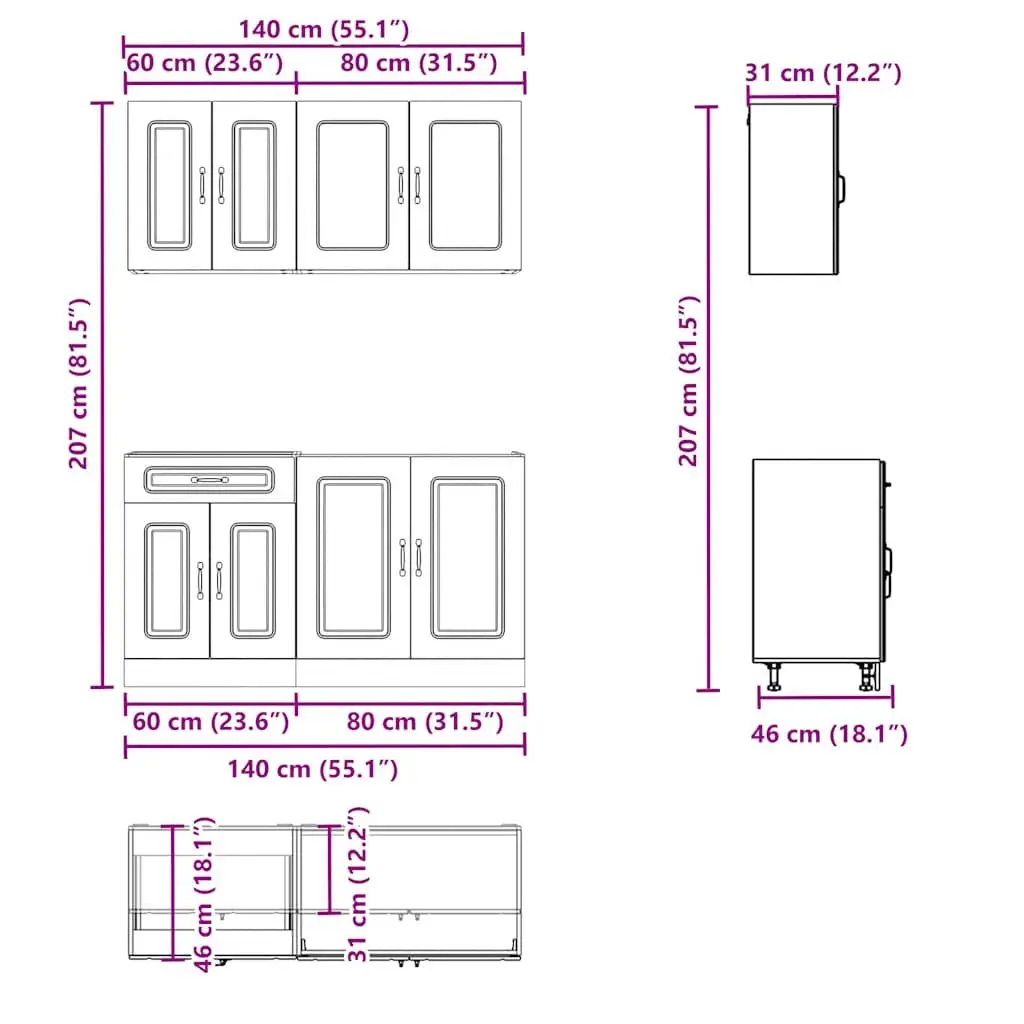 Kitchen Cabinet Set 4 Piece White Engineered Wood Storage Cupboards