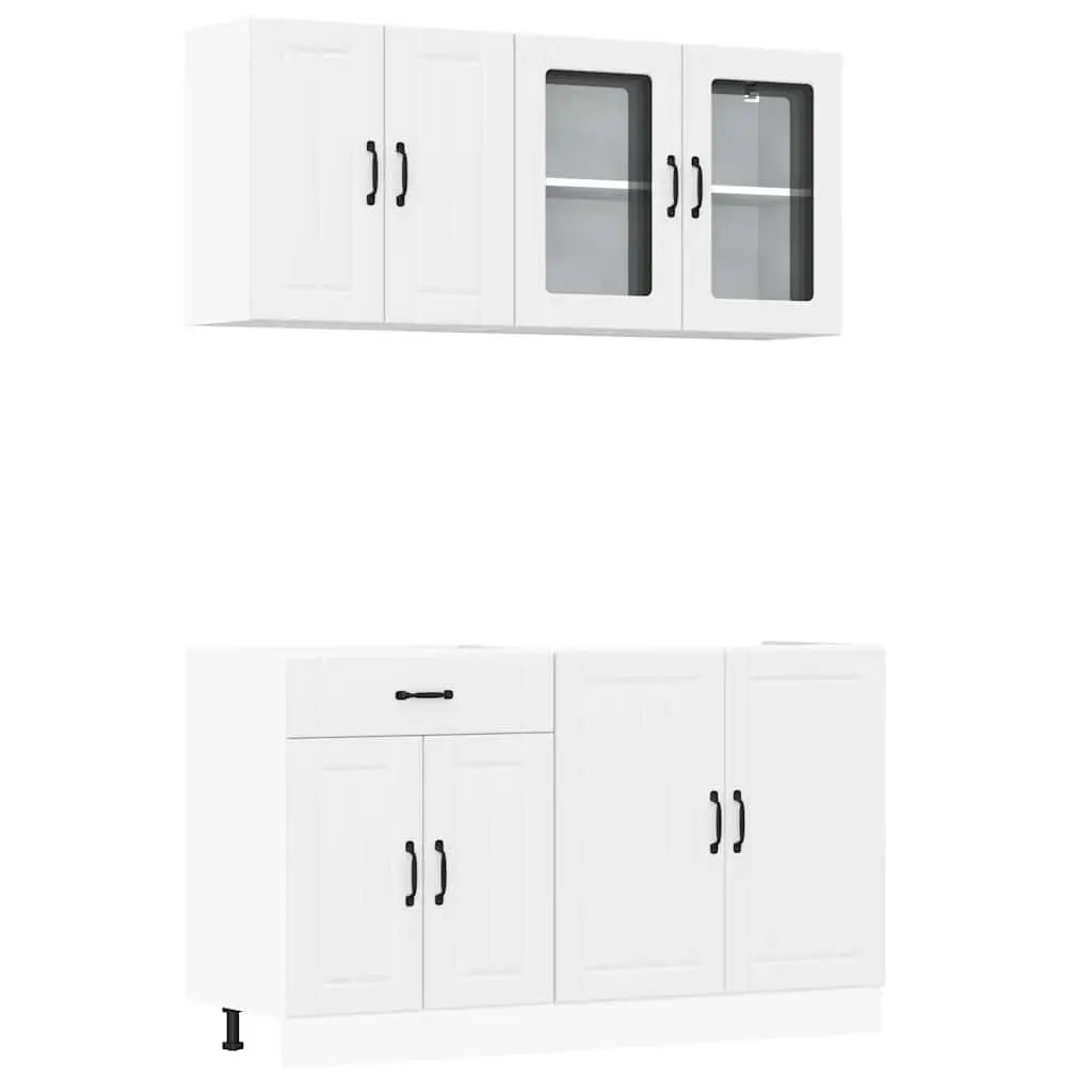 Kitchen Cabinet Set 4 Piece White Storage Engineered Wood Cupboard Furniture