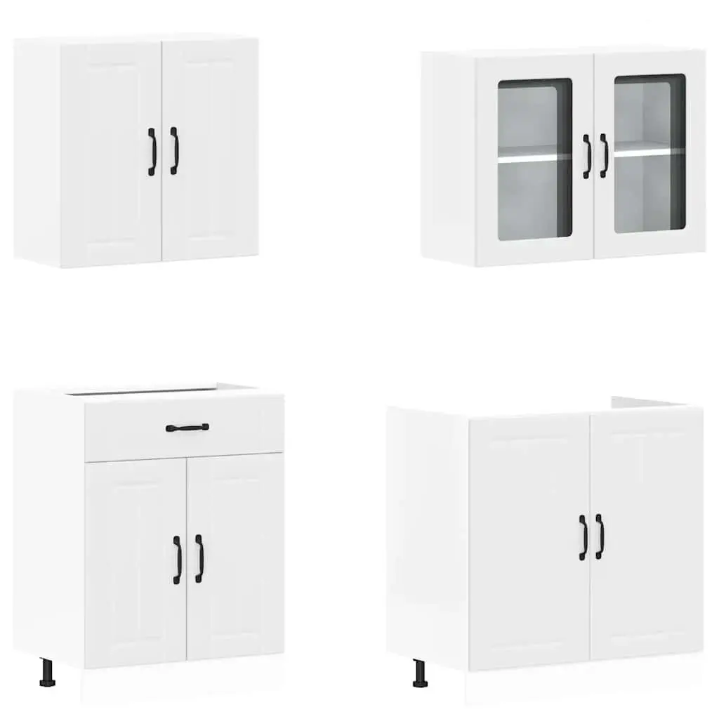 Kitchen Cabinet Set 4 Piece White Storage Engineered Wood Cupboard Furniture