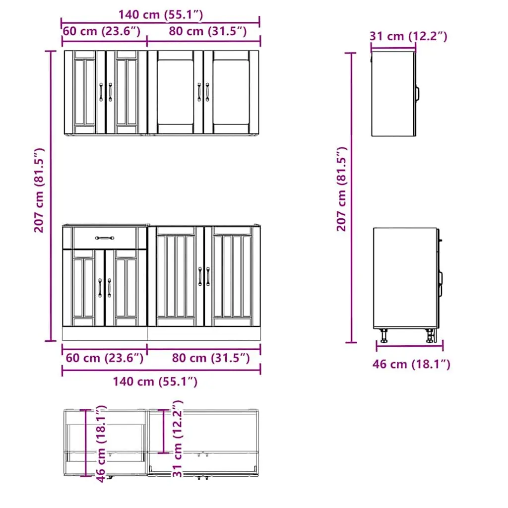 Kitchen Cabinet Set 4 Piece White Storage Engineered Wood Cupboard Furniture