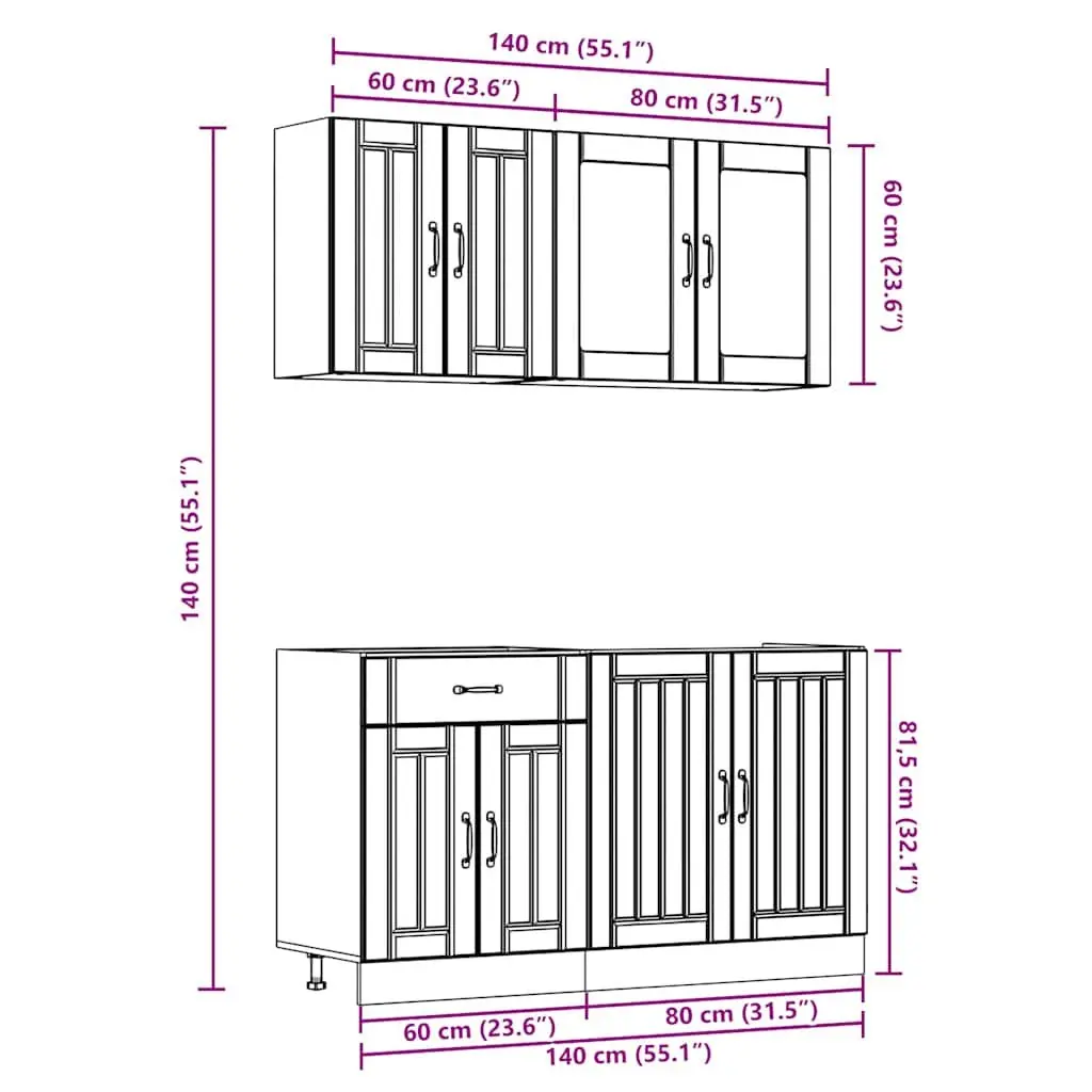 Kitchen Cabinet Set 4 Piece White Storage Engineered Wood Cupboard Furniture
