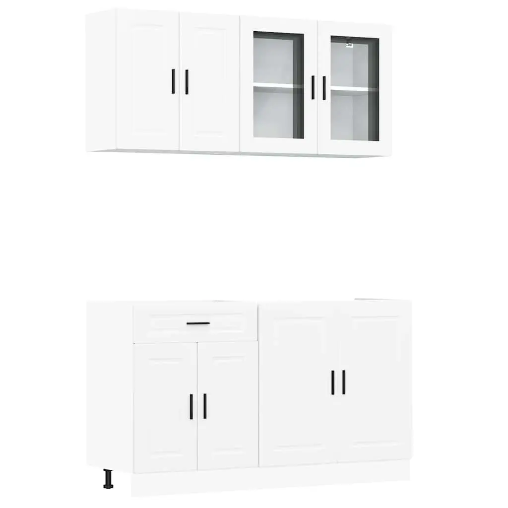 4 Piece Kitchen Cabinet Set White Engineered Wood Adjustable Feet