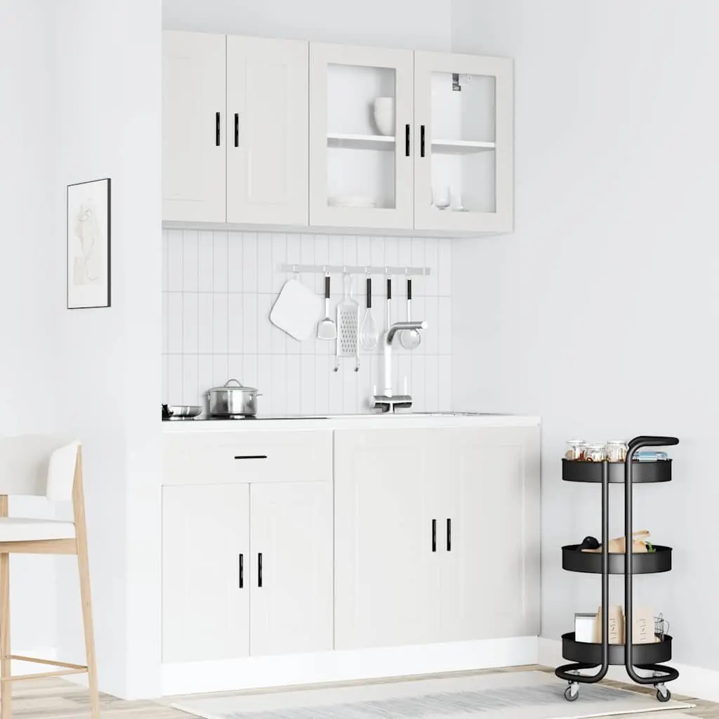 4 Piece Kitchen Cabinet Set White Engineered Wood Adjustable Feet