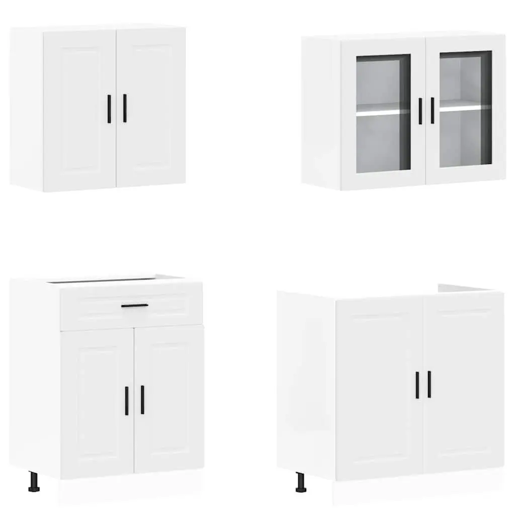4 Piece Kitchen Cabinet Set White Engineered Wood Adjustable Feet