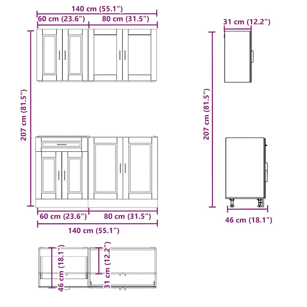 4 Piece Kitchen Cabinet Set White Engineered Wood Adjustable Feet