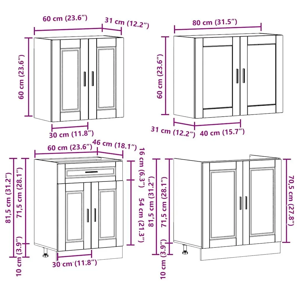 4 Piece Kitchen Cabinet Set White Engineered Wood Adjustable Feet